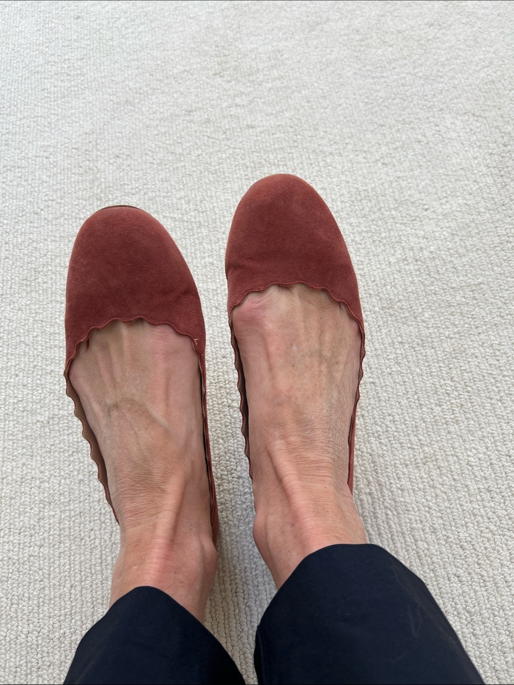 Women's Chloe Scalloped Suede rust color Ballet Flats - Rust